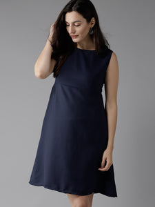 Queen ellie Women Navy Blue Solid A-Line Dress