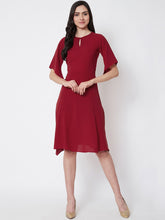 Load image into Gallery viewer, Queen ellie Women Maroon Solid Fit and Flare Dress
