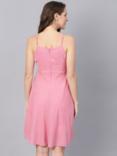 Load image into Gallery viewer, Queen ellie Women Pink Solid Fit and Flare Dress
