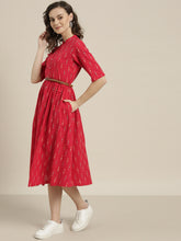 Load image into Gallery viewer, Queen ellie Women Red &amp; White Printed A-Line Dress
