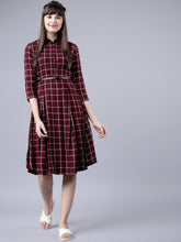 Load image into Gallery viewer, Queen ellie Women Maroon &amp; White Shirt Dress
