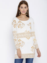 Load image into Gallery viewer, Queen ellie White &amp; Gold-Toned Printed Kurti
