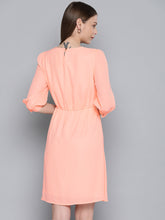 Load image into Gallery viewer, Queen ellie Women Embroidered Peach-Coloured Fit and Flare Dress
