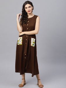 Queen ellie Women Brown Solid A-Line Dress