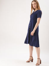 Load image into Gallery viewer, Queen ellie Women Navy Blue Solid A-Line Dress
