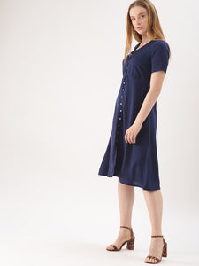 Queen ellie Women Navy Blue Solid A-Line Dress