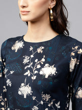 Load image into Gallery viewer, Queen ellie Women Navy Blue &amp; Golden Floral Print Maxi Dress
