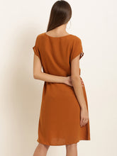 Load image into Gallery viewer, Queen ellie Women Rust Brown Solid Fit and Flare Dress
