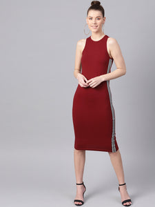 Queen ellie Women Maroon Solid Bodycon Dress