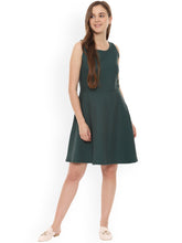 Load image into Gallery viewer, Queen ellie Allen Solly Women Olive Green Self Design Fit and Flare Dress
