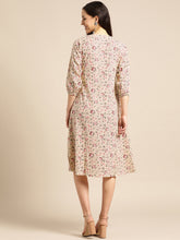 Load image into Gallery viewer, Queen ellie Women Beige &amp; Red Floral Print A-Line Dress
