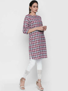 Queen ellie Women Red & Grey Checked A-Line Kurti