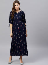 Load image into Gallery viewer, Queen ellie Women Navy Blue Printed Maxi Dress
