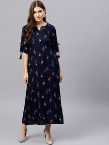 Queen ellie Women Navy Blue Printed Maxi Dress