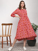 Load image into Gallery viewer, Queen ellie Women Pink &amp; Red Printed A-Line Dress
