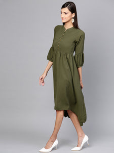 Queen ellie Women Olive Green Solid A-Line Dress