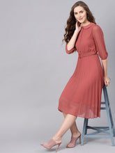 Load image into Gallery viewer, Queen ellie Women Dusty Pink Solid Accordian Pleat A-Line Dress
