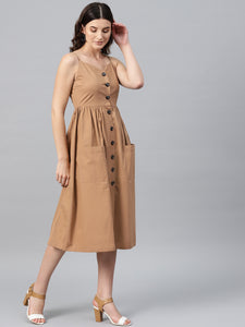 Queen ellie Women Brown Solid Empire Dress