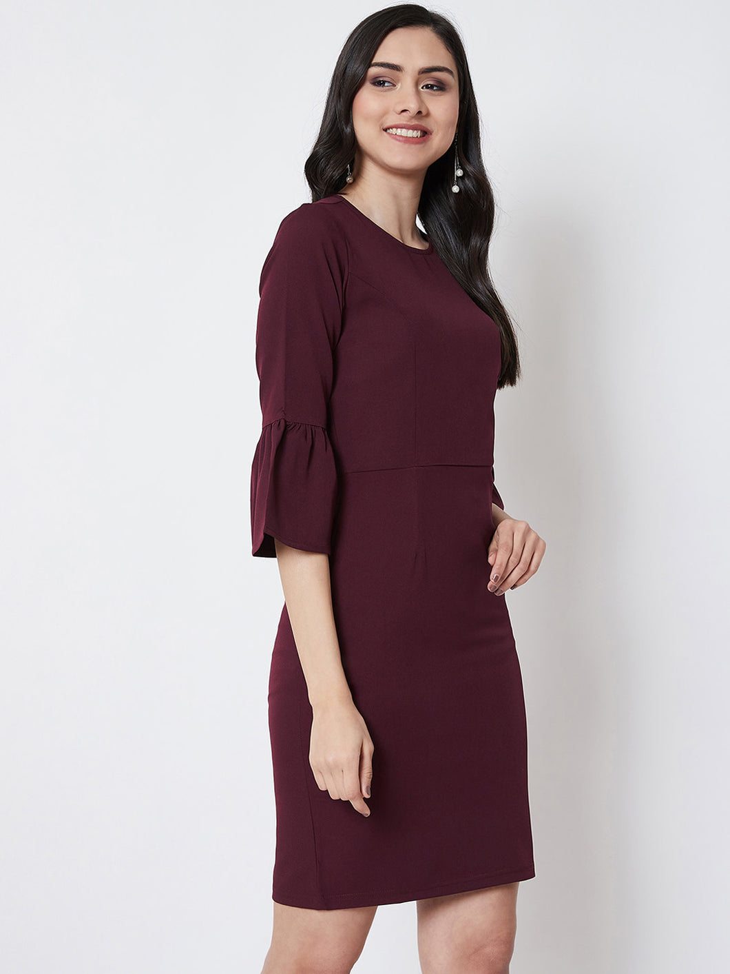 Queen ellie Women Burgundy Solid Sheath Dress