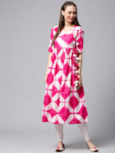 Load image into Gallery viewer, Queen Ellie Women White &amp; Pink Printed Anarkali Kurta
