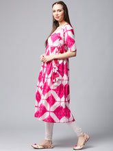 Load image into Gallery viewer, Queen Ellie Women White &amp; Pink Printed Anarkali Kurta
