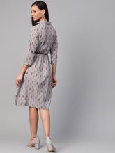 Load image into Gallery viewer, Queen ellie Women Grey &amp; Rust Orange Printed Shirt Dress
