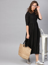 Load image into Gallery viewer, Queen ellie Women Black Embroidered A-Line Dress
