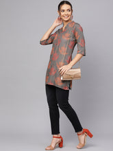 Load image into Gallery viewer, Queen ellie Women Charcoal Grey &amp; Red Printed Straight Kurti
