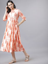 Load image into Gallery viewer, Queen ellie Women Peach-Coloured Floral Print Fit and Flare Dress
