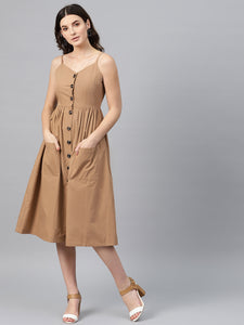 Queen ellie Women Brown Solid Empire Dress