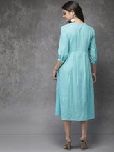 Load image into Gallery viewer, Queen ellie Women Turquoise Blue Solid A-Line Fusion Kurta
