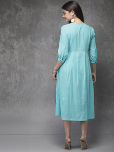 Queen ellie Women Turquoise Blue Solid A-Line Fusion Kurta