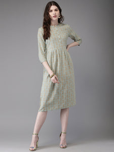 Queen ellie Women Green & Mustard Printed A-Line Kurta