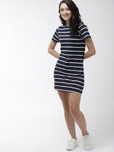 Load image into Gallery viewer, Queen ellie Women Navy Blue &amp; White Sheath Dress
