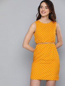 Queen ellie Mustard Yellow & Off-White Polka Dot Print Sheath Dress