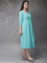 Load image into Gallery viewer, Queen ellie Women Turquoise Blue Solid A-Line Fusion Kurta
