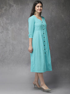 Queen ellie Women Turquoise Blue Solid A-Line Fusion Kurta