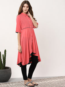 Queen ellie Women Coral Pink Solid Tunic