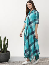 Load image into Gallery viewer, Queen ellie Women Blue Checked Fusion Maxi Dress
