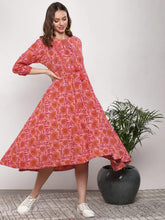 Load image into Gallery viewer, Queen ellie Women Pink &amp; Red Printed A-Line Dress
