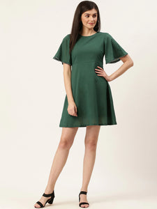 Queen ellie Women Green Solid A-Line Dress