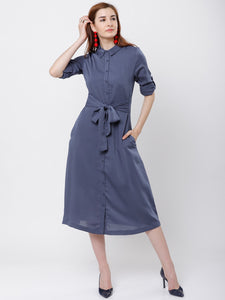 Queen ellie Women Blue Solid Shirt Dress