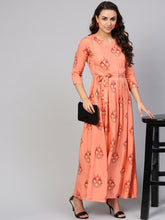 Load image into Gallery viewer, Queen ellie Women Peach-Coloured &amp; Red Printed Maxi Dress
