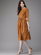 Load image into Gallery viewer, Queen ellie Women Mustard Yellow Printed A-Line Kurta
