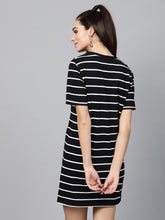 Load image into Gallery viewer, Queen ellie Women Black &amp; White Striped T-shirt Dress
