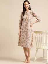 Load image into Gallery viewer, Queen ellie Women Beige &amp; Red Floral Print A-Line Dress
