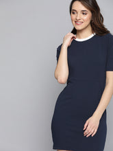 Load image into Gallery viewer, Queen ellie Women Navy Blue Solid Sheath Dress
