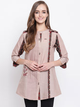 Load image into Gallery viewer, Queen ellie Women Beige Embroidered A-Line Kurti
