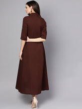 Load image into Gallery viewer, Queen ellie Women Coffee Brown Solid Shirt Maxi Dress
