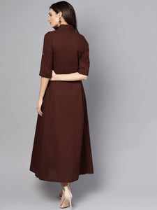 Queen ellie Women Coffee Brown Solid Shirt Maxi Dress